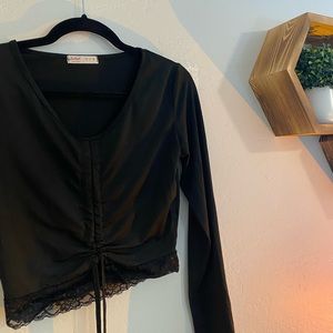 black long sleeve laced top